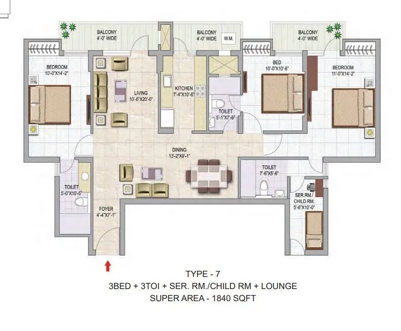 4+1 BHK Floor Plan in Zirakpur