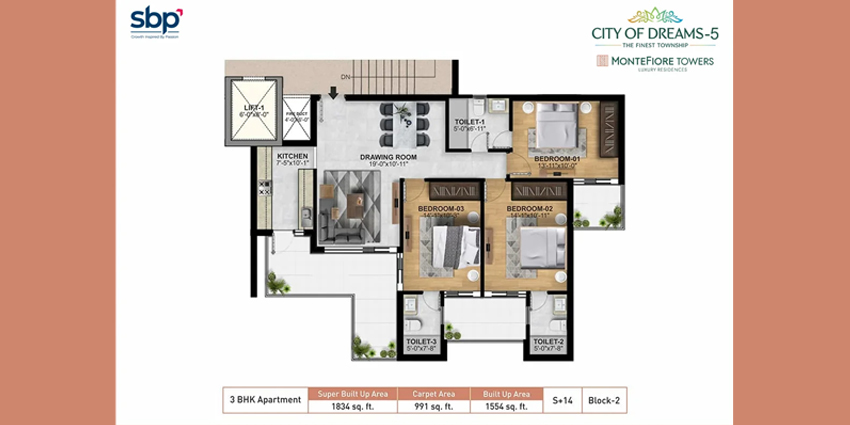 Montefiore 3 BHK Floor Plan